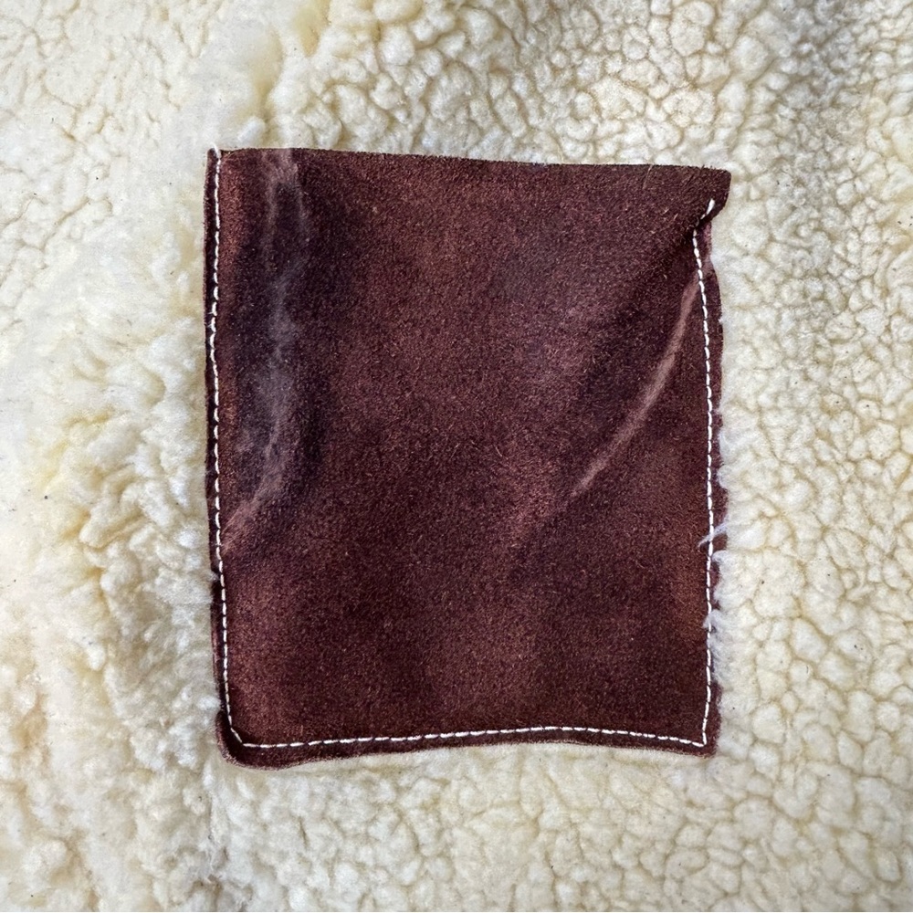 Vintage Genuine Suede Leather Faux Sherpa Vest Snaps Pockets Brown Unisex Large - Picture 15 of 16